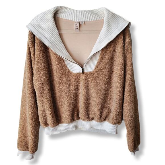 Anthropologie Women Dolan Sherpa Quarter Zip Pullover L Casual Neutral Cozy - Picture 4 of 12